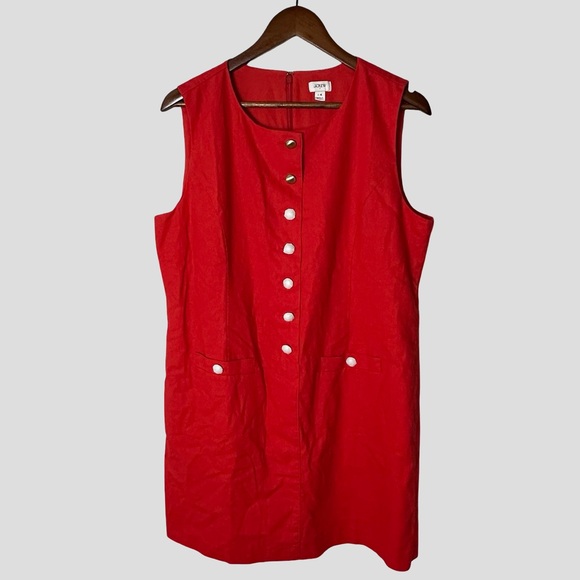 J. Crew Red Button Front Linen Mini Dress Old Money Nautical Preppy Summer - Picture 11 of 12